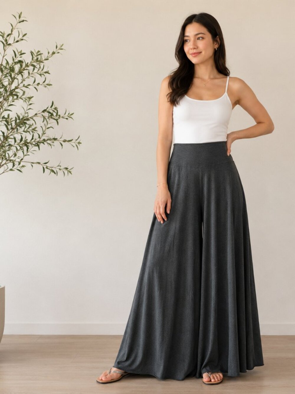 Fresh Laundry Palazzo Wide Leg Knit Pull On Pants Gray Women's Size L
